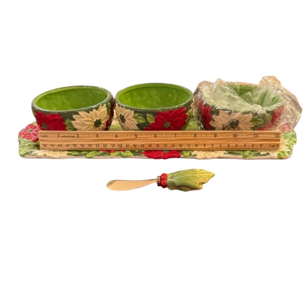 Temp-tations by Tara Set - Christmas Holly Bowls, Tray, and Knife Spreader - Picture 3 of 3